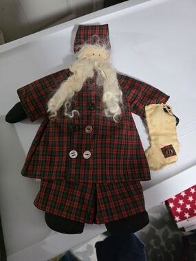 Plaid Santa Doll in Red and Green Outfit